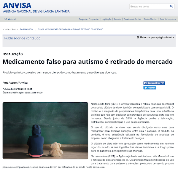 Anvisa reforça proibição de MMS em seu site — Revista Autismo