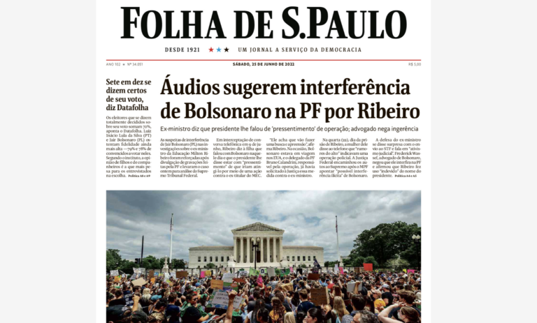 Capa da edição que contém editorial da Folha de S.Paulo de 24.jun.2022, sobre rol da ANS e autismo - Canal Autismo / Revista Autismo